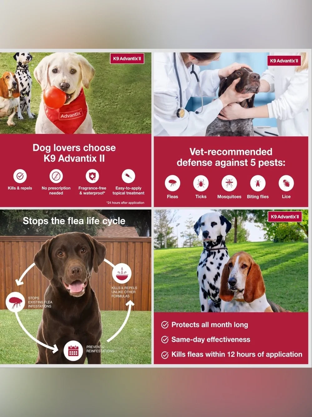K9 Advantix II XL Dog Flea Tick Mosquito Treatment 2-Month Over 55 lbs 2 Dose